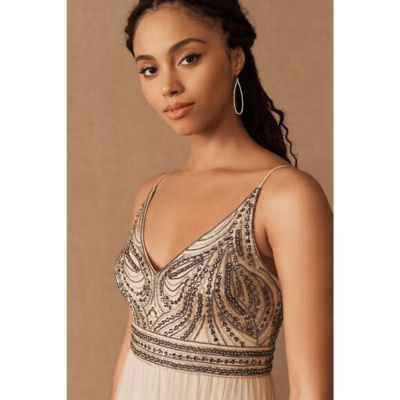 BHLDN Anthropologie Vilette Strappy Maxi Dress in Oyster NWT Size 8 - Picture 2 of 10